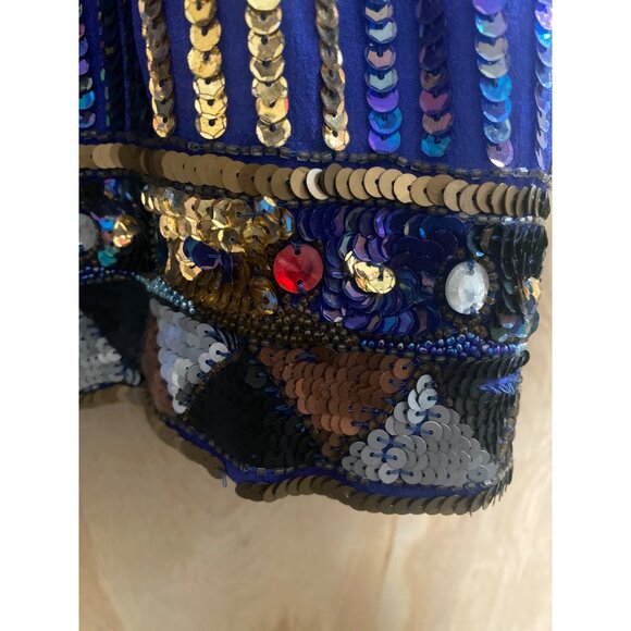 Vintage 1980s Sequin Beaded Duster Kimono Open Front Jacket Frank Usher Style - Picture 15 of 15